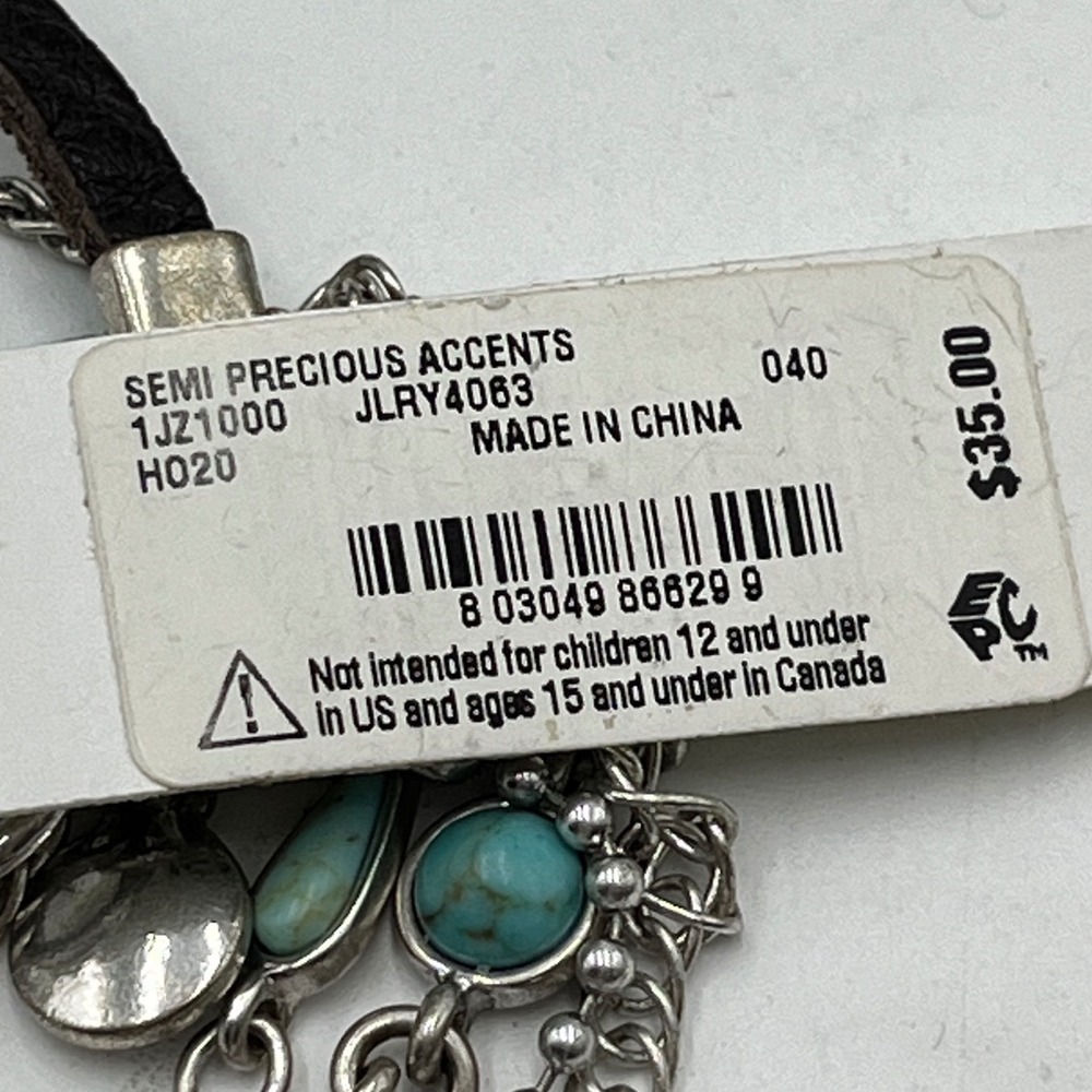 Lucky Brand MultiStrand Semi Precious Stone Chain Silver Tone Bracelet New Sz SM - Picture 6 of 7